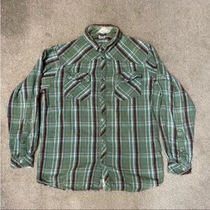 Columbia Green Plaid Long Sleeve Button Down Casual Shirt Size L